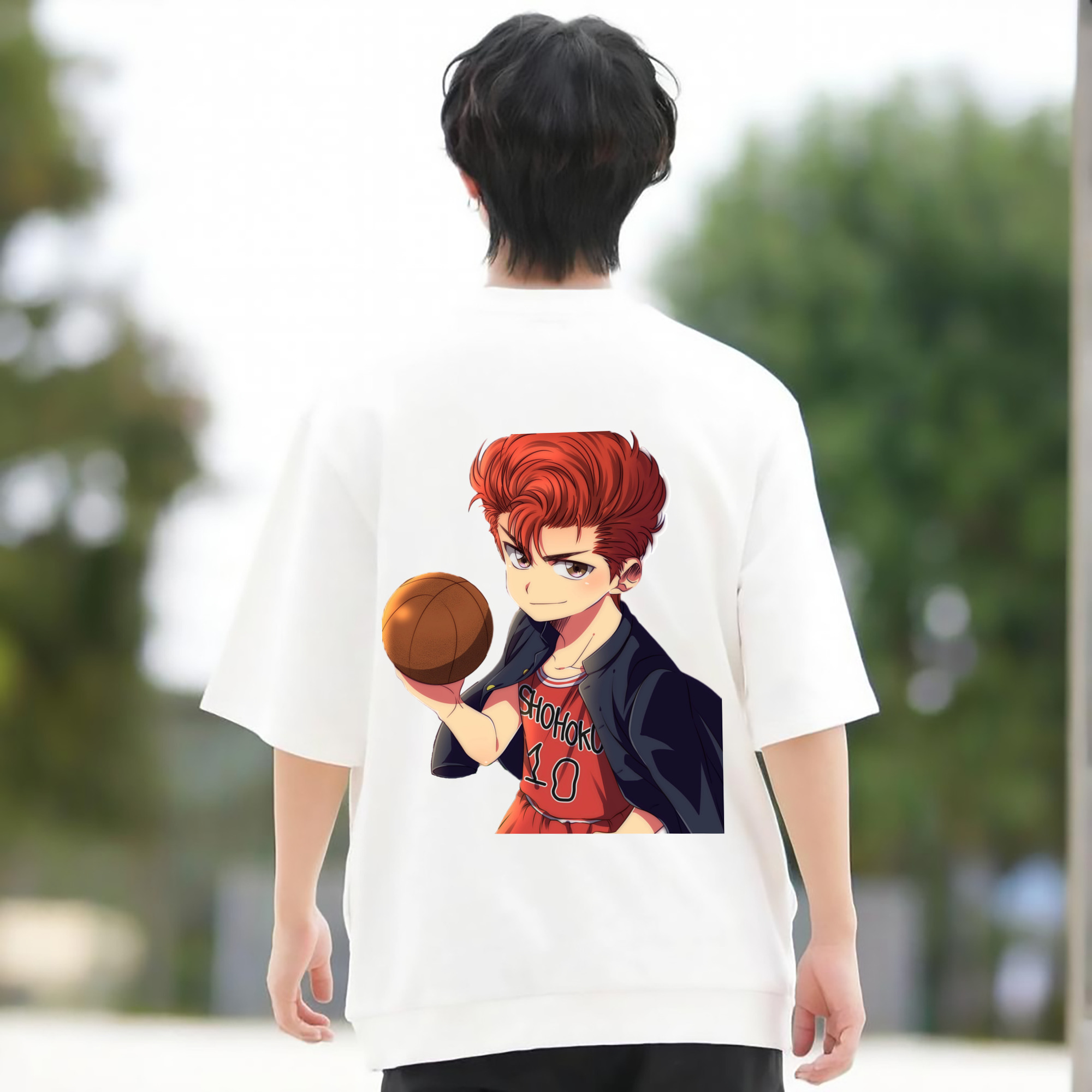 SLAM DUNK／スラムダンク 綿100％ メンズ半袖Tシャツ（バックプリント） 通気性