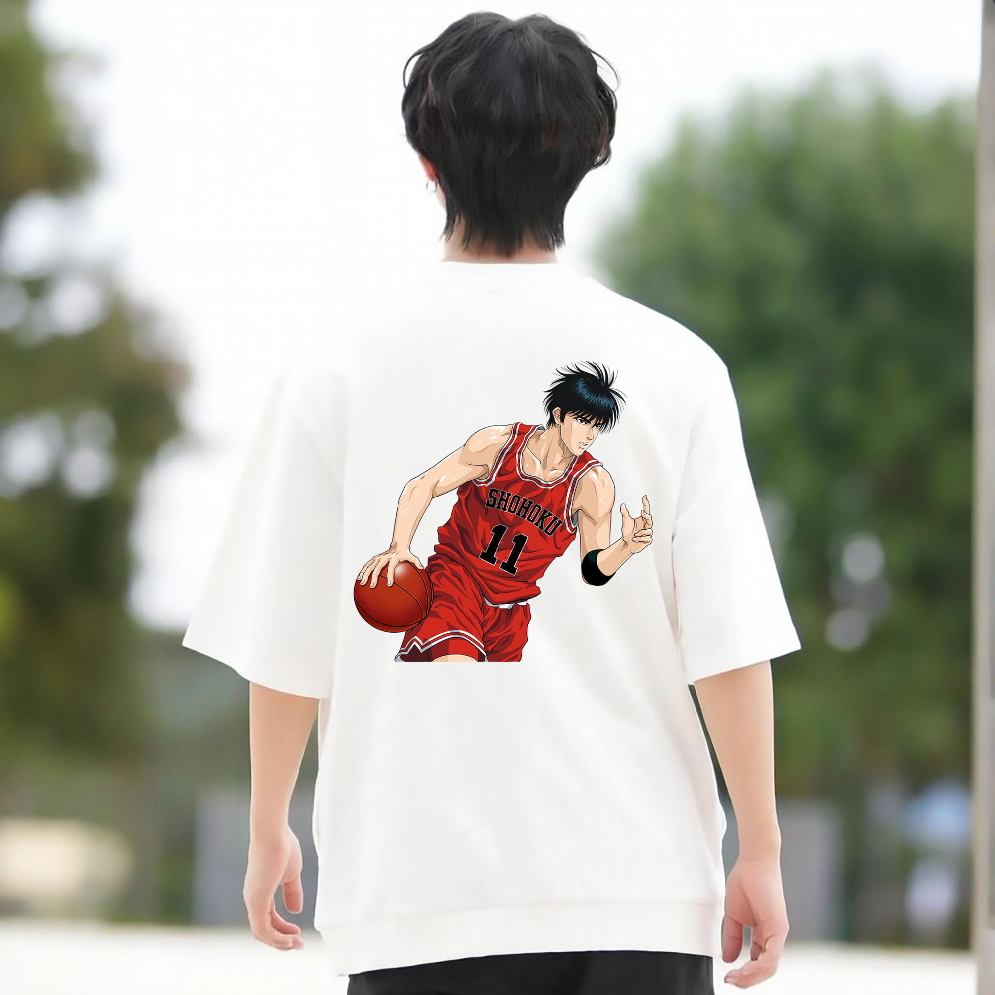 SLAM DUNK／スラムダンク 綿100％ メンズ半袖Tシャツ（バックプリント） 通気性