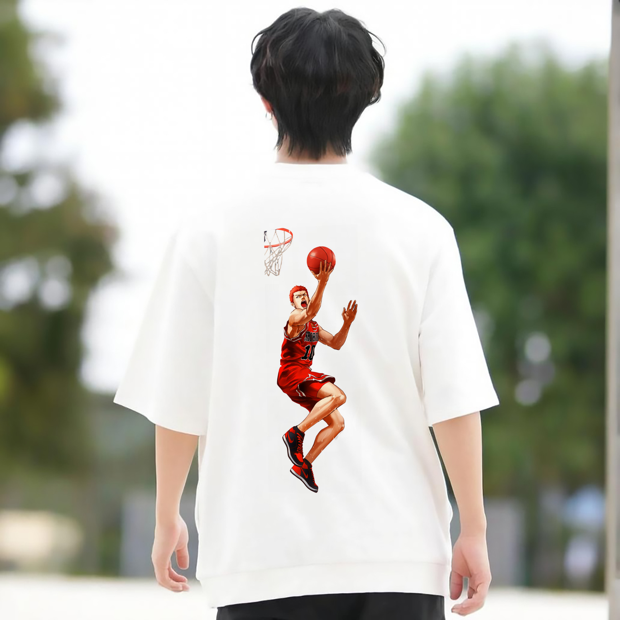 SLAM DUNK／スラムダンク 綿100％ メンズ半袖Tシャツ（バックプリント） 通気性