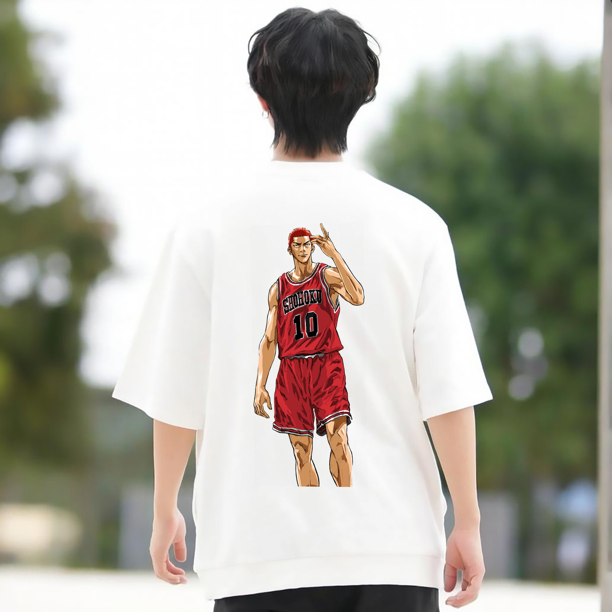 SLAM DUNK／スラムダンク 綿100％ メンズ半袖Tシャツ（バックプリント） 通気性
