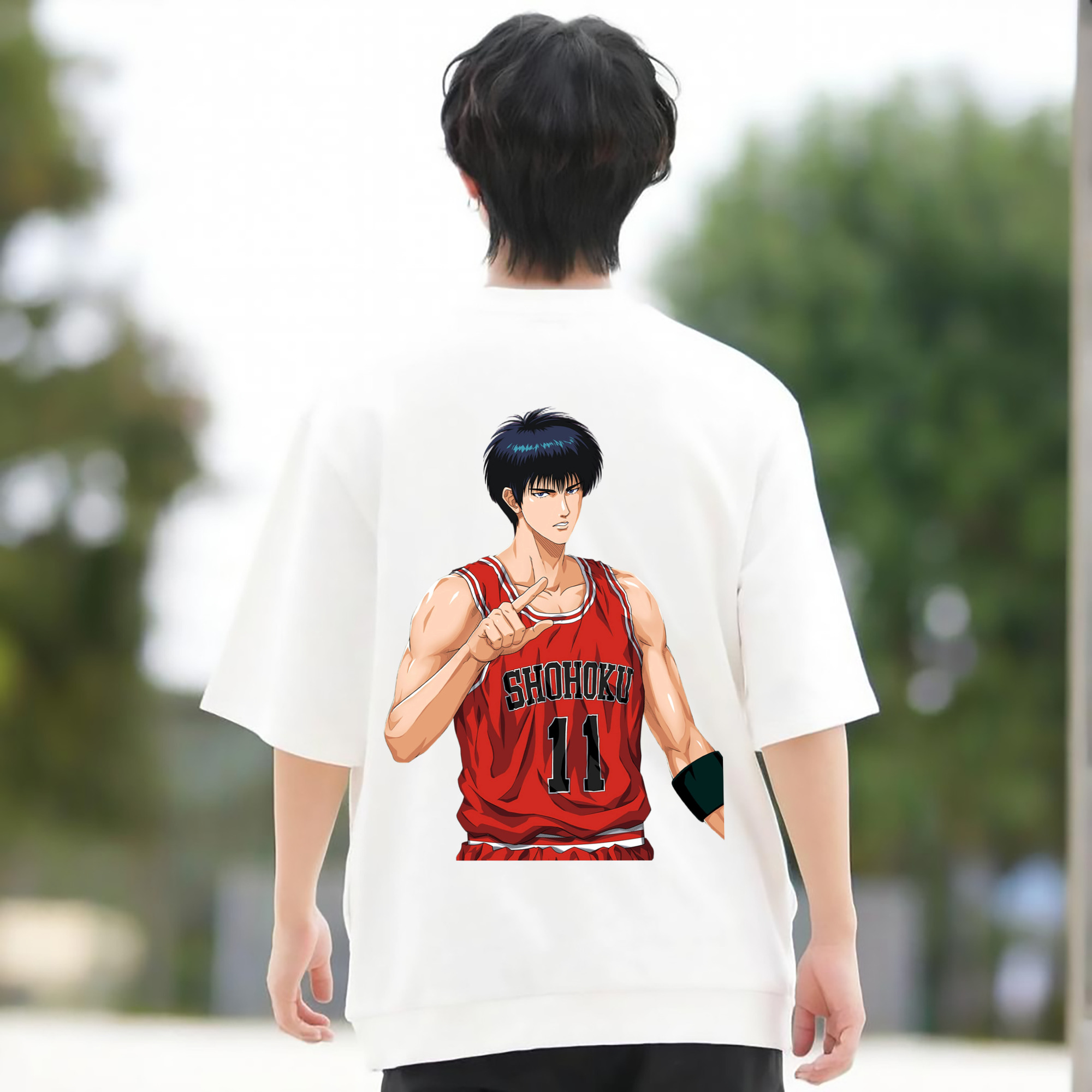 SLAM DUNK／スラムダンク 綿100％ メンズ半袖Tシャツ（バックプリント） 通気性