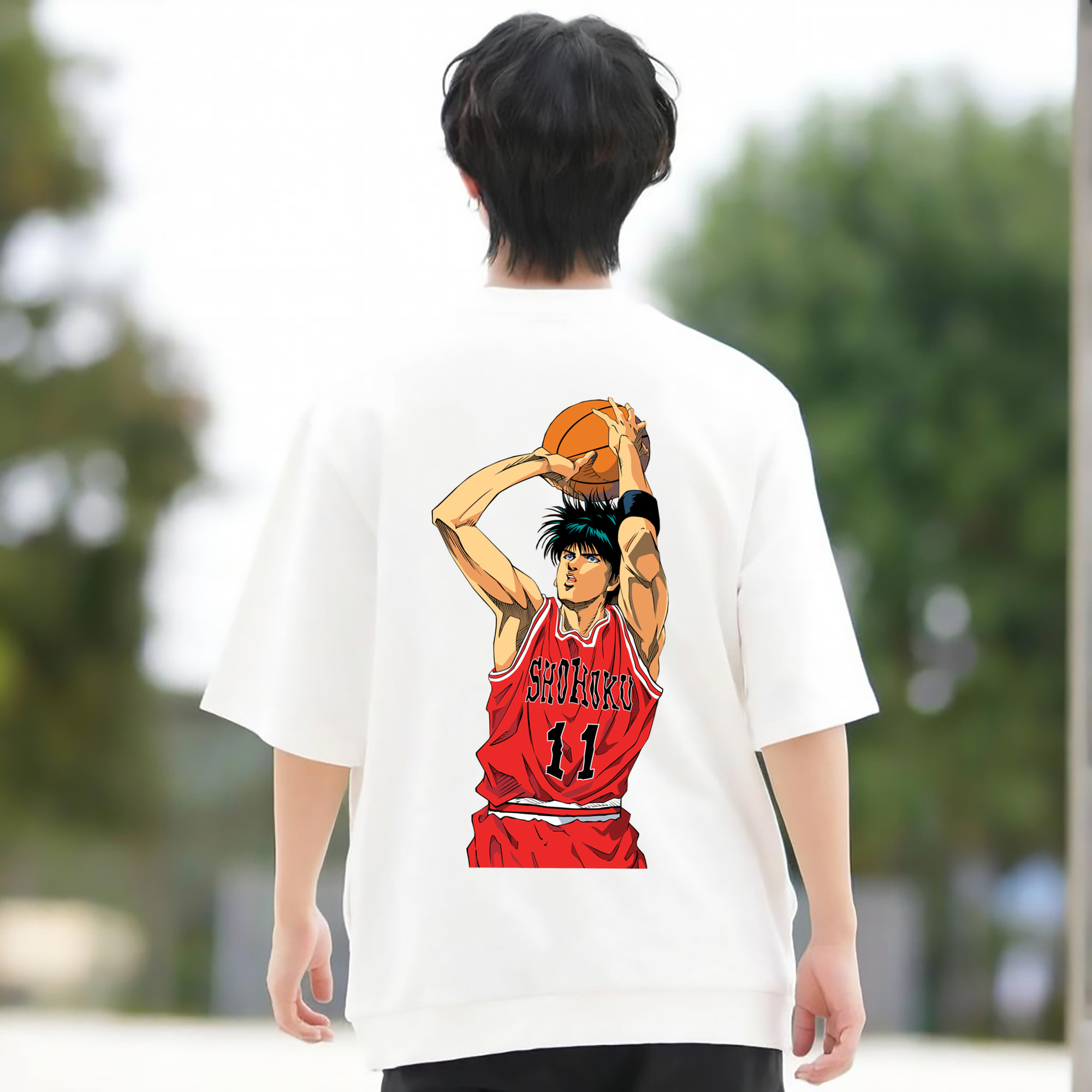 SLAM DUNK／スラムダンク 綿100％ メンズ半袖Tシャツ（バックプリント） 通気性
