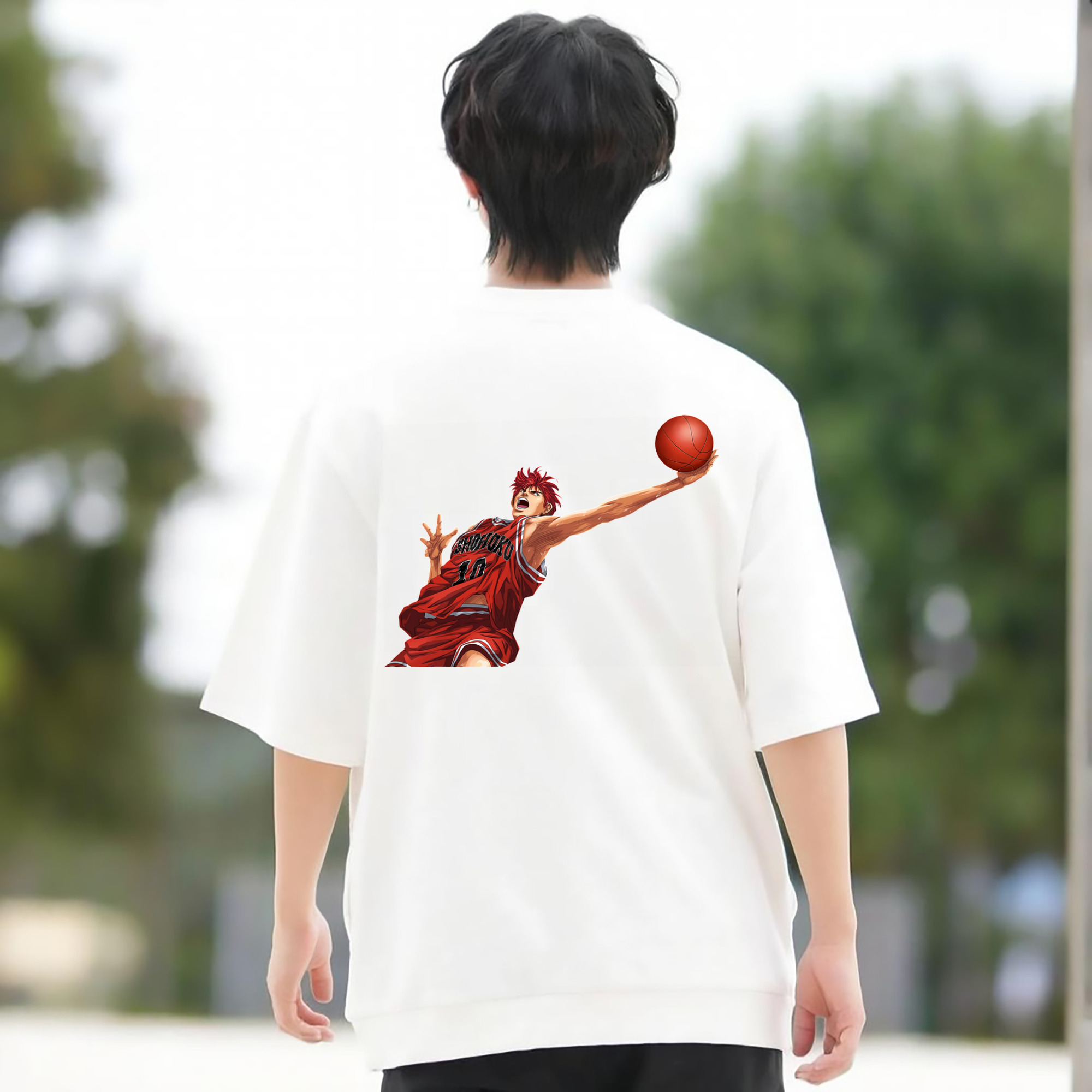 SLAM DUNK／スラムダンク 綿100％ メンズ半袖Tシャツ（バックプリント） 通気性