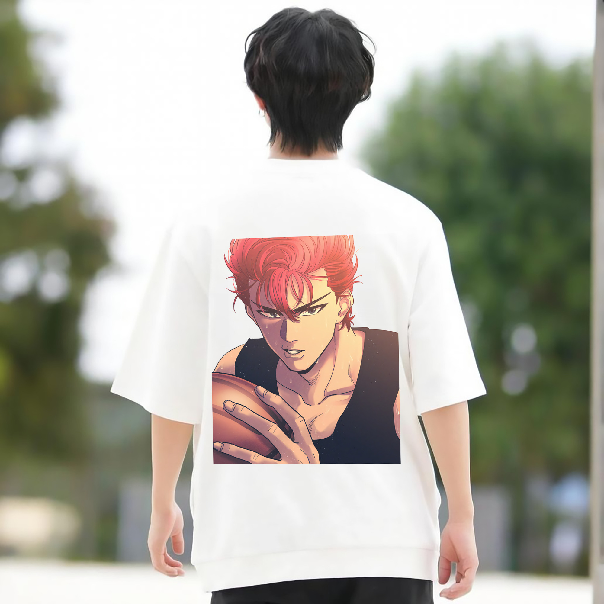 SLAM DUNK／スラムダンク 綿100％ メンズ半袖Tシャツ（バックプリント） 通気性