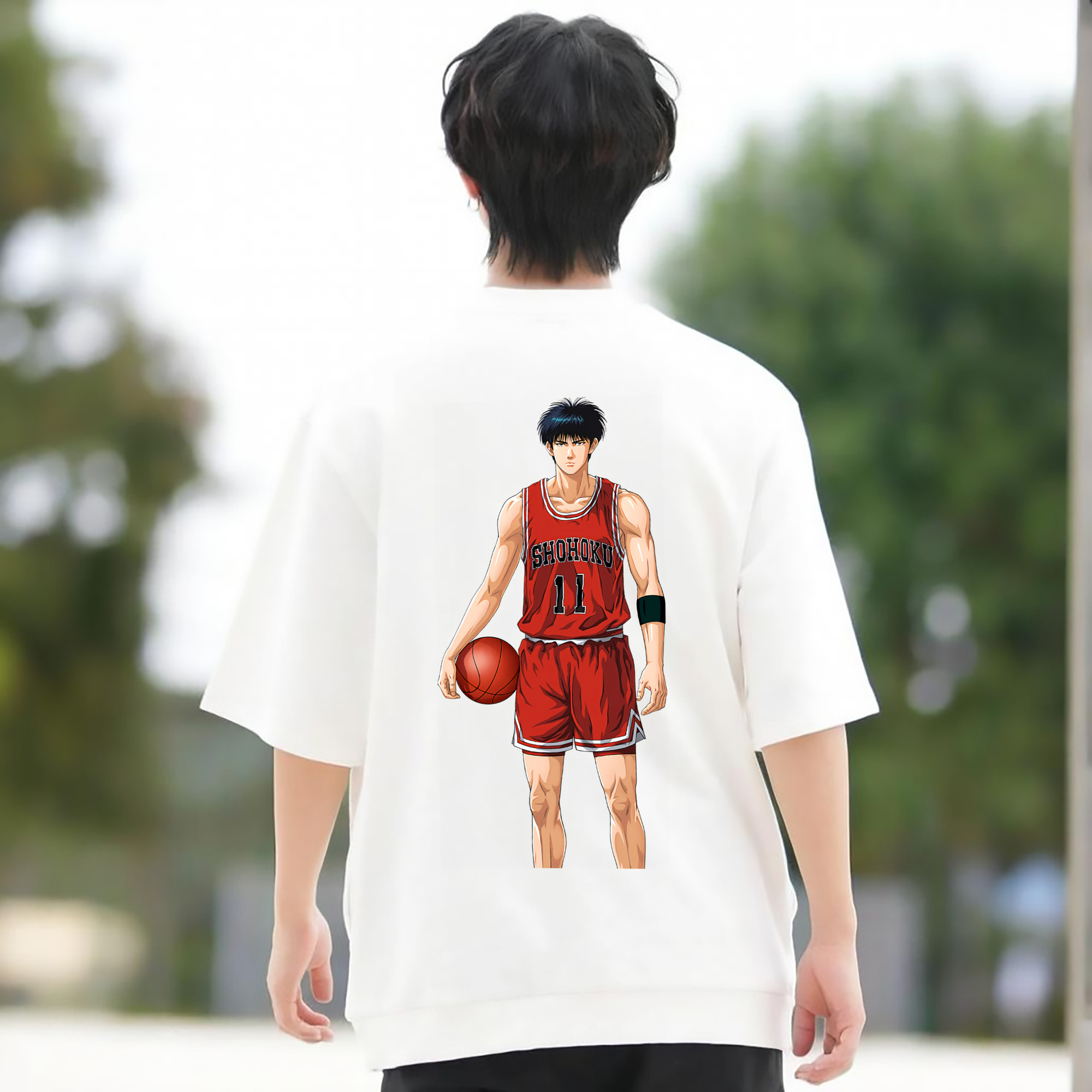 SLAM DUNK／スラムダンク 綿100％ メンズ半袖Tシャツ（バックプリント） 通気性