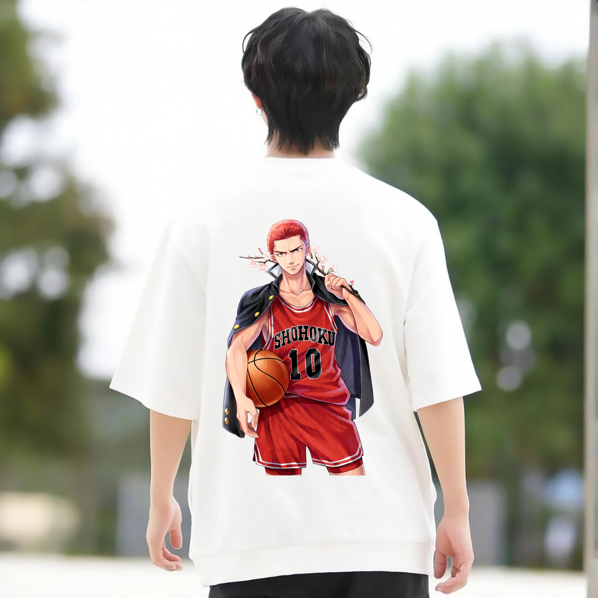 SLAM DUNK／スラムダンク 綿100％ メンズ半袖Tシャツ（バックプリント） 通気性