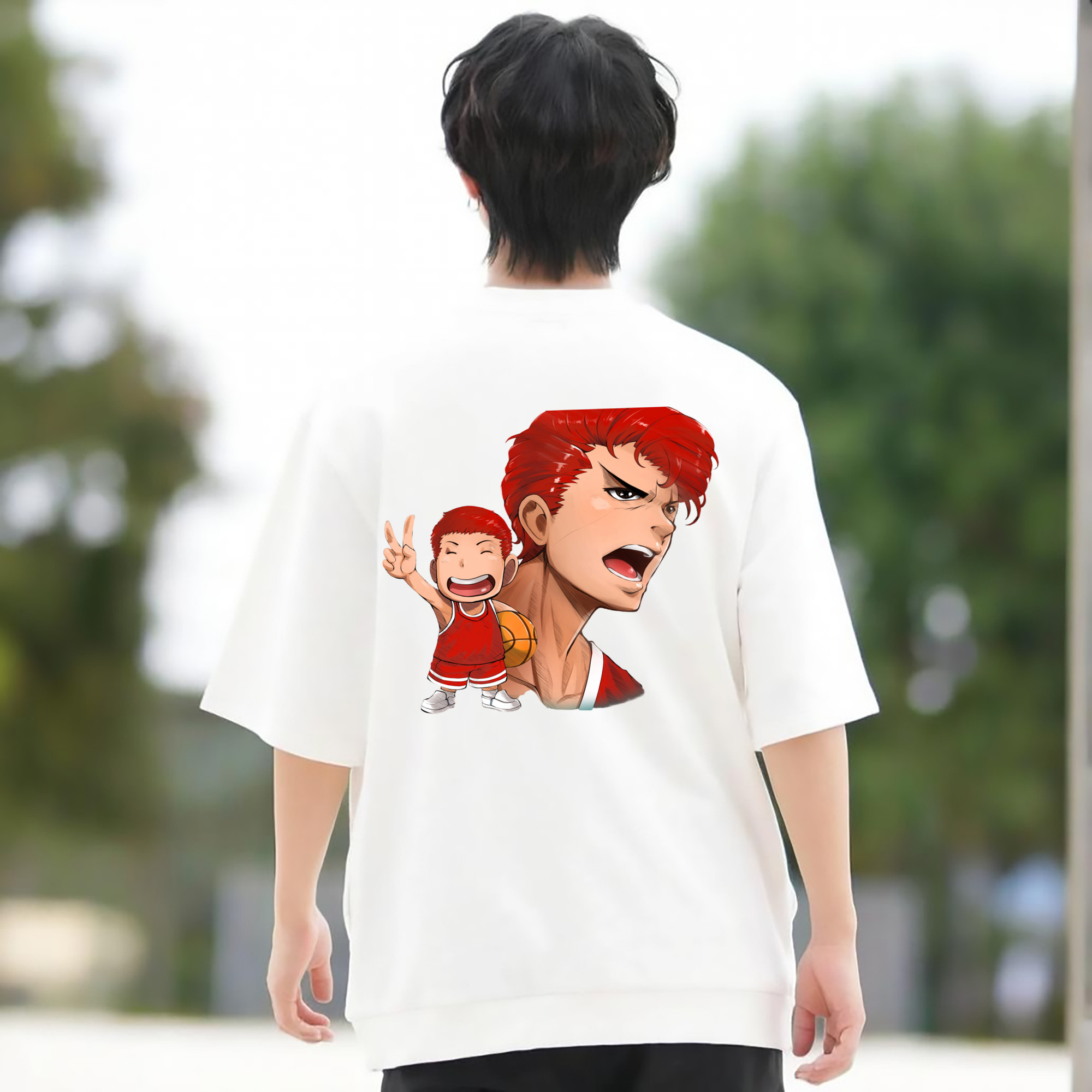 SLAM DUNK／スラムダンク 綿100％ メンズ半袖Tシャツ（バックプリント） 通気性