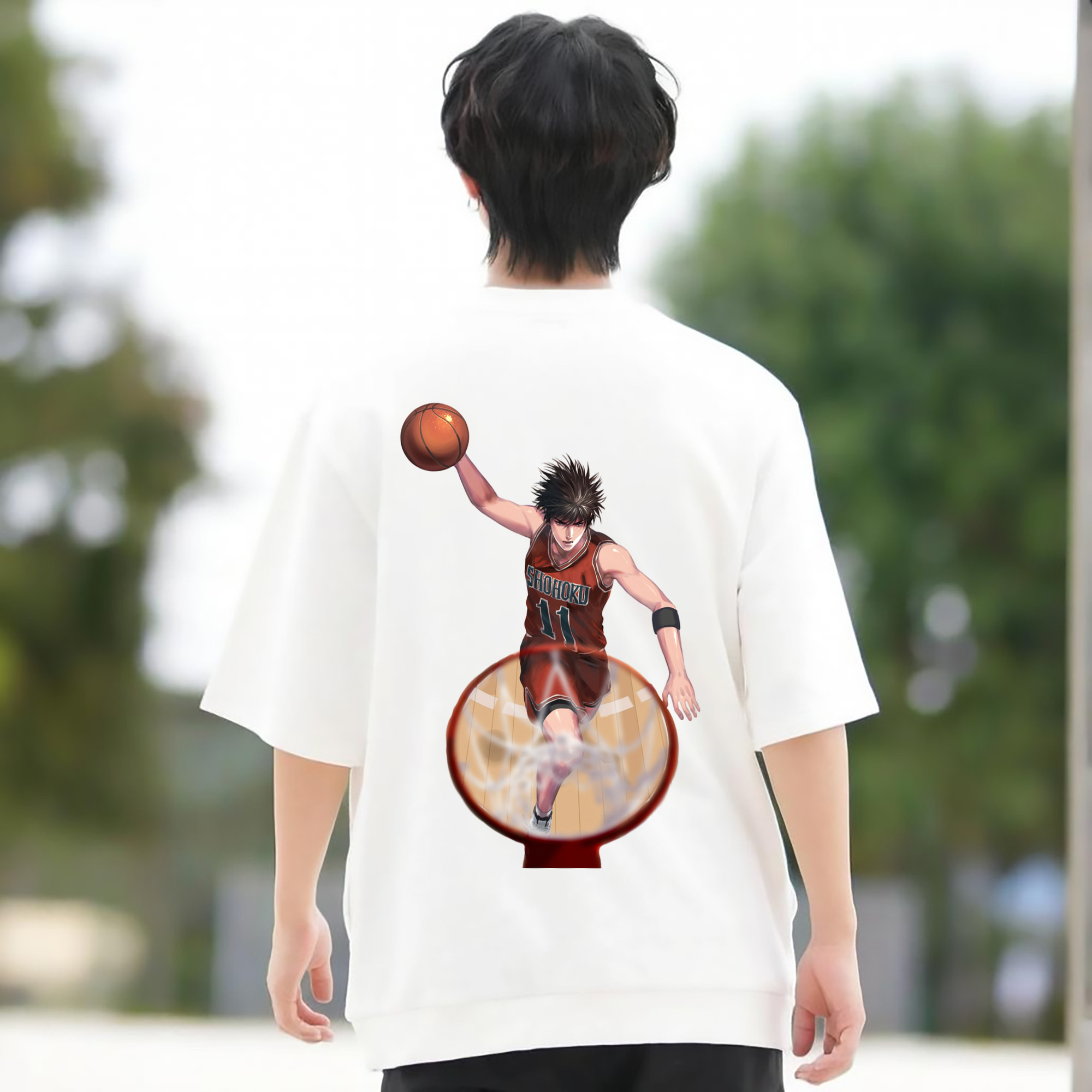 SLAM DUNK／スラムダンク 綿100％ メンズ半袖Tシャツ（バックプリント） 通気性