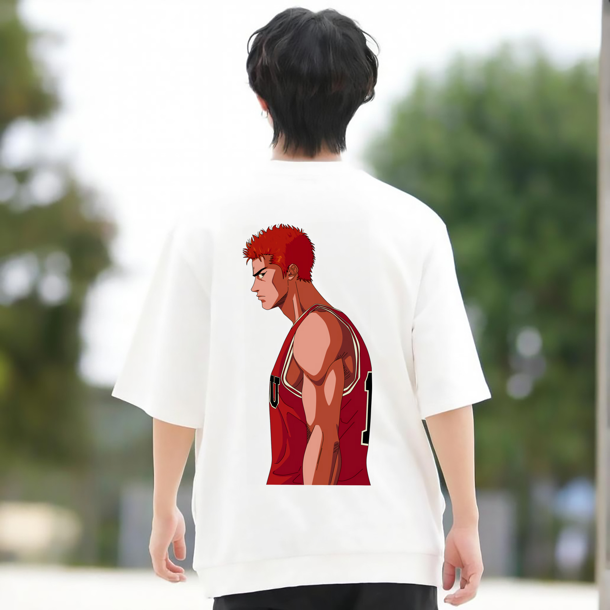 SLAM DUNK／スラムダンク 綿100％ メンズ半袖Tシャツ（バックプリント） 通気性