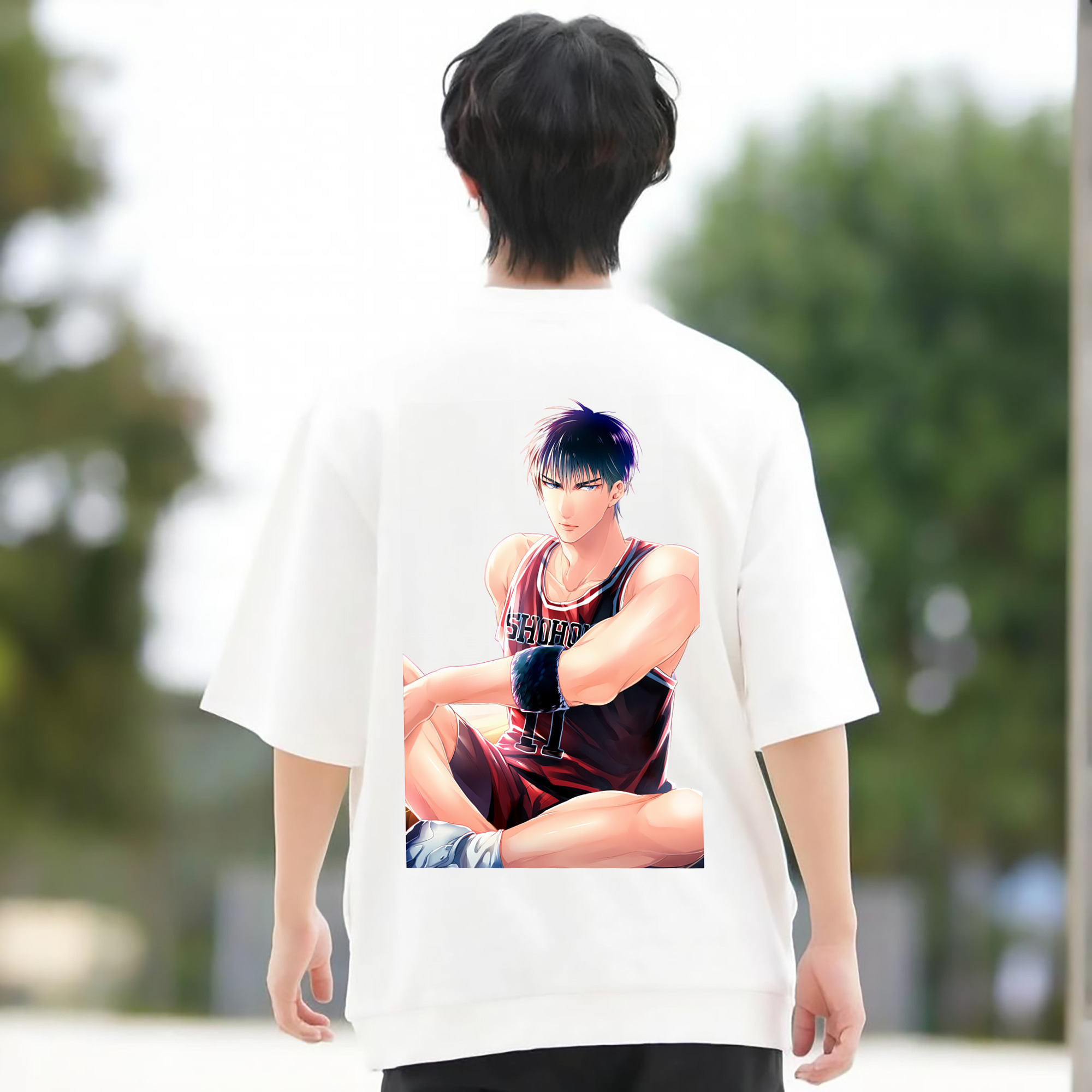 SLAM DUNK／スラムダンク 綿100％ メンズ半袖Tシャツ（バックプリント） 通気性