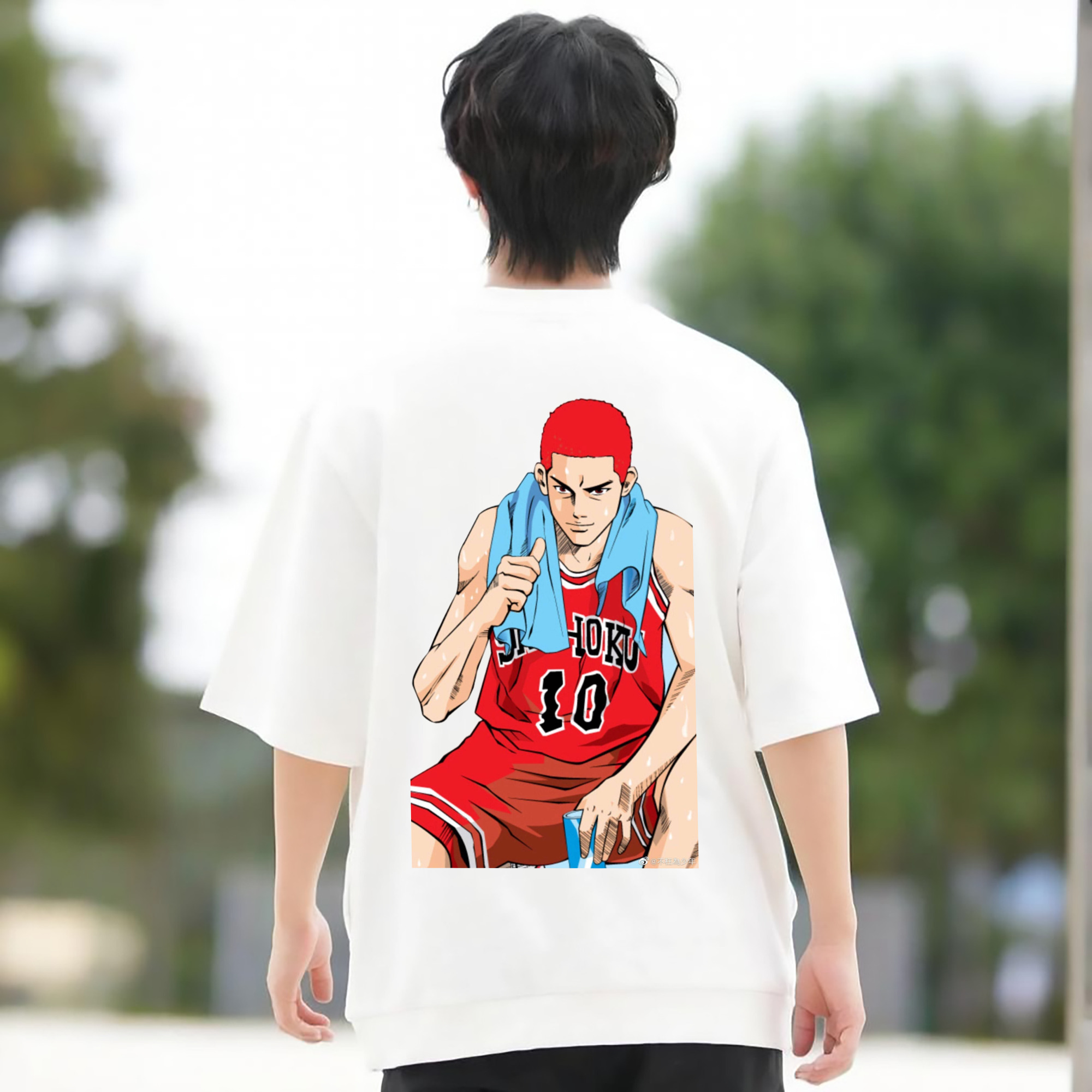 SLAM DUNK／スラムダンク 綿100％ メンズ半袖Tシャツ（バックプリント） 通気性