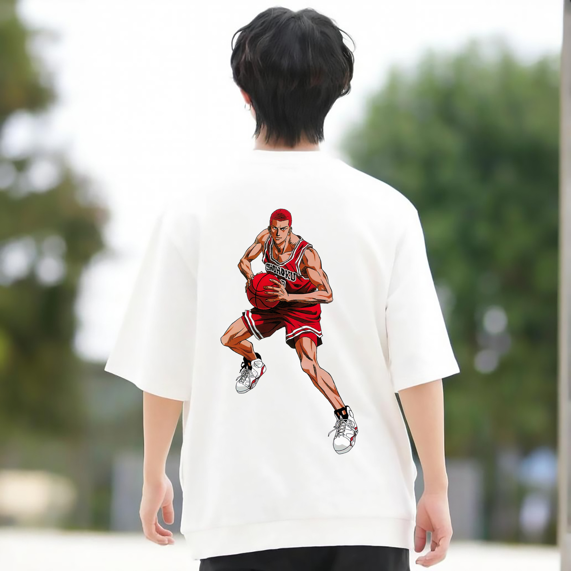 SLAM DUNK／スラムダンク 綿100％ メンズ半袖Tシャツ（バックプリント） 通気性