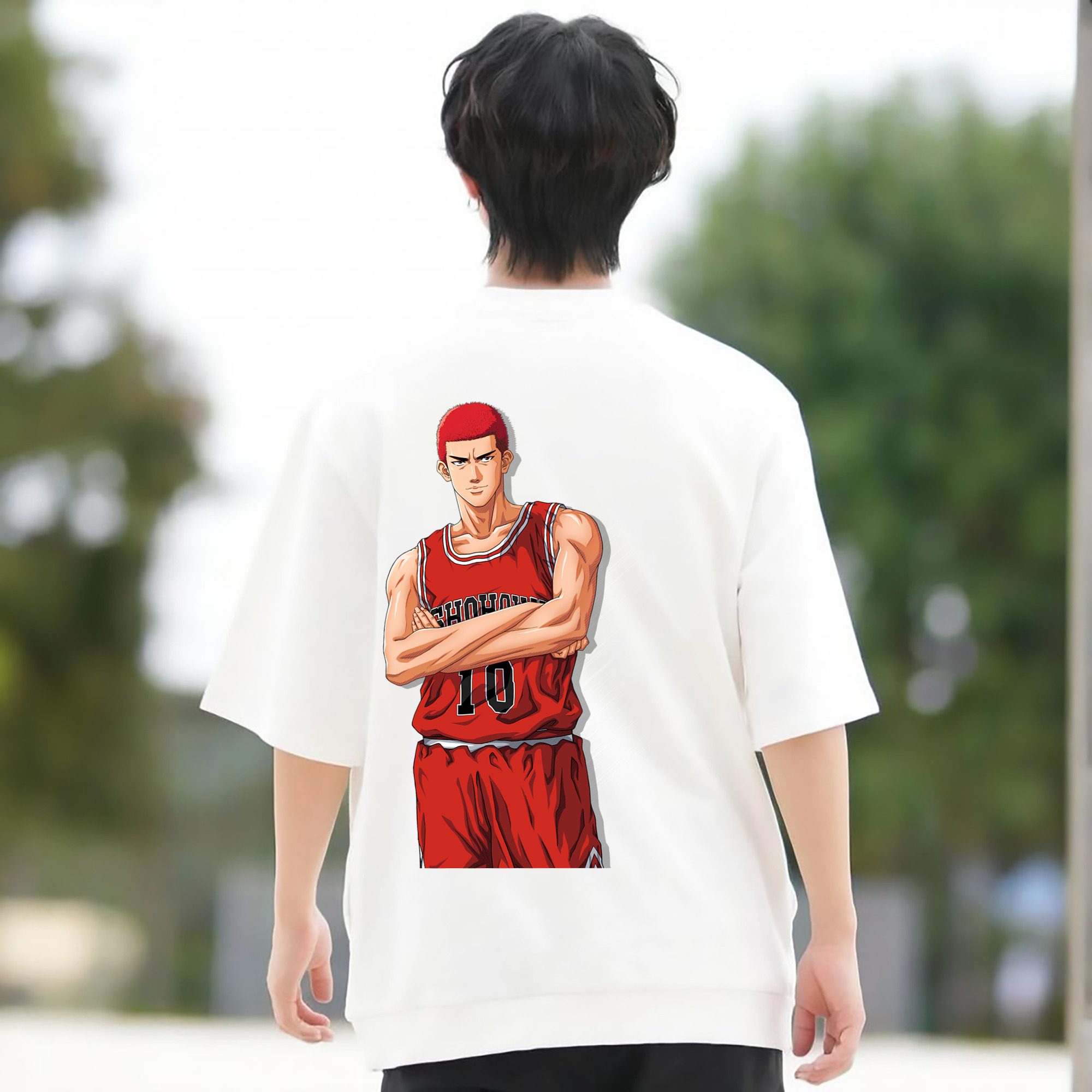 SLAM DUNK／スラムダンク 綿100％ メンズ半袖Tシャツ（バックプリント） 通気性