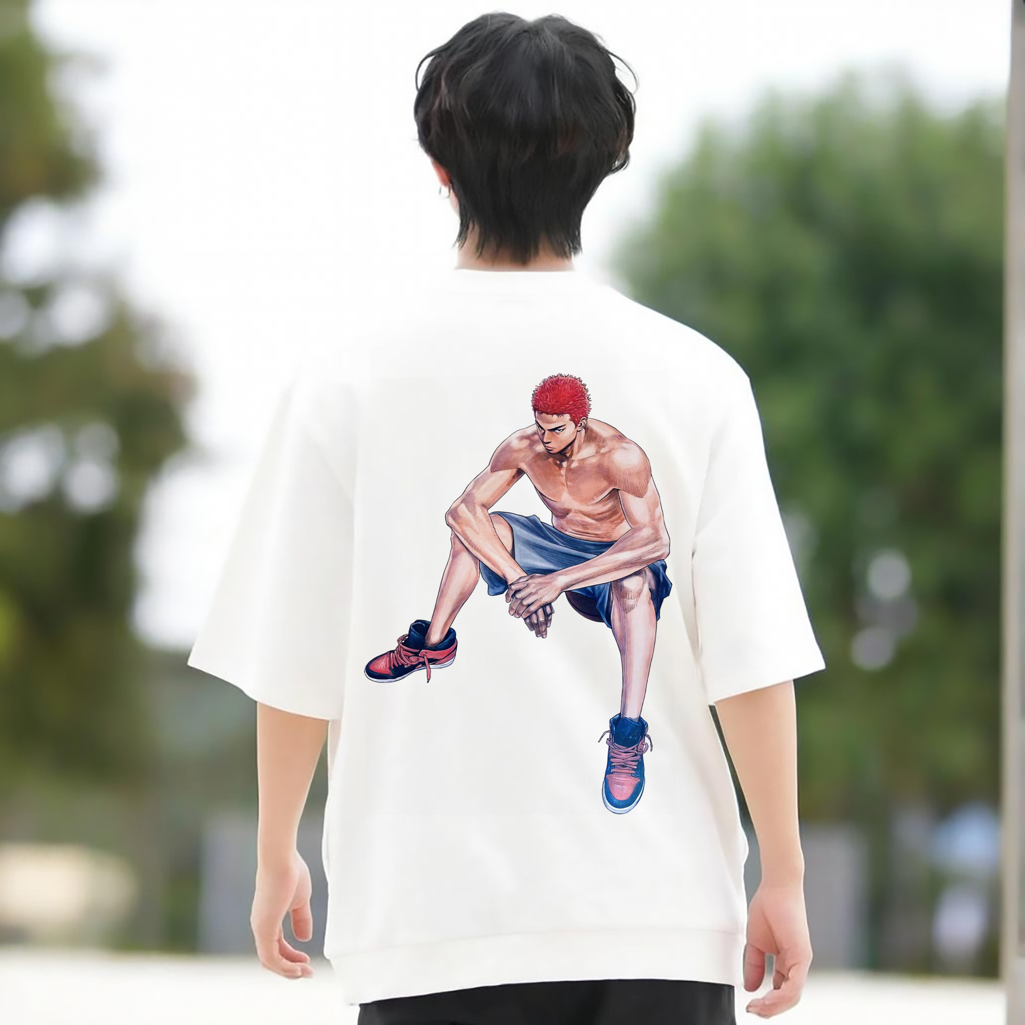 SLAM DUNK／スラムダンク 綿100％ メンズ半袖Tシャツ（バックプリント） 通気性