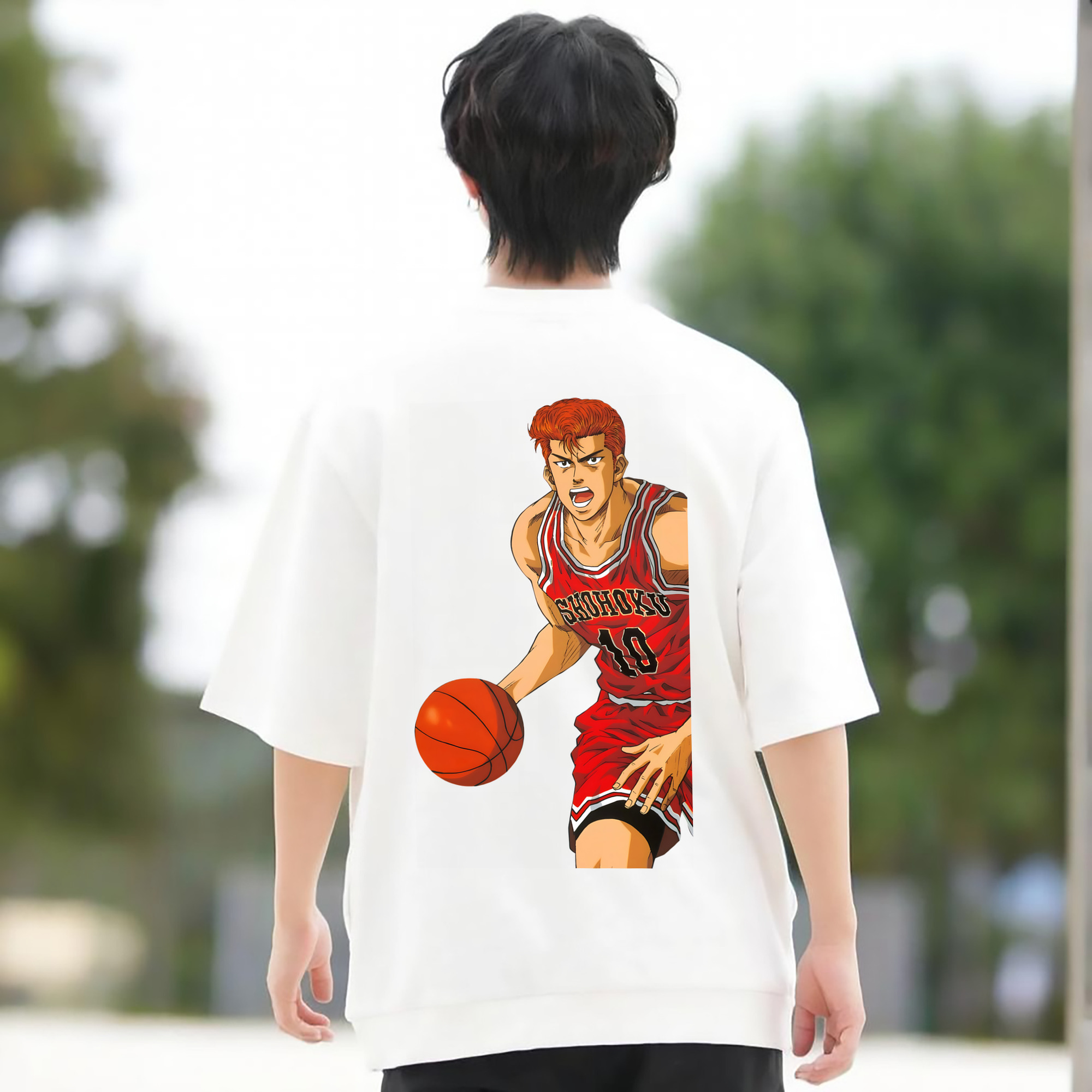 SLAM DUNK／スラムダンク 綿100％ メンズ半袖Tシャツ（バックプリント） 通気性