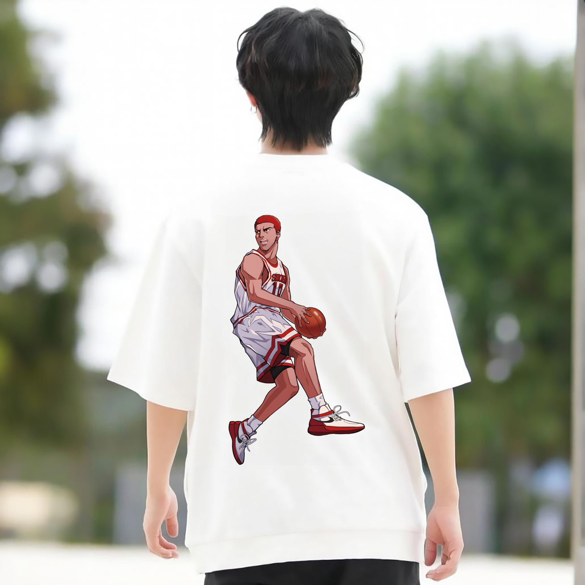 SLAM DUNK／スラムダンク 綿100％ メンズ半袖Tシャツ（バックプリント） 通気性