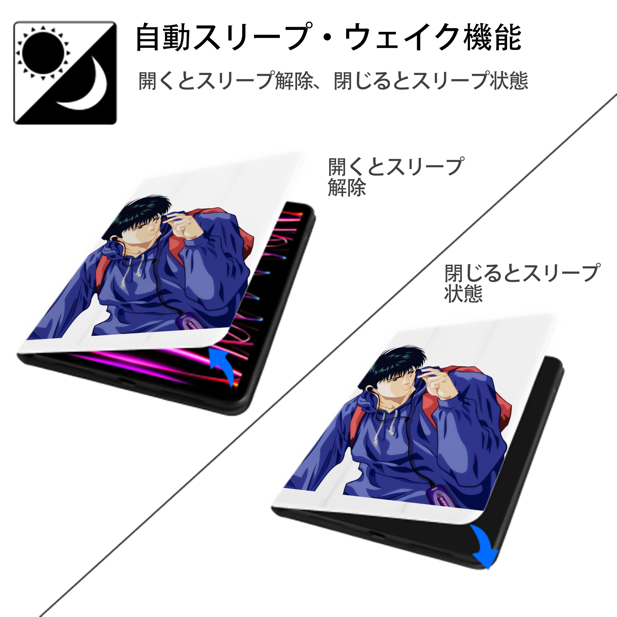 SLAM DUNK／スラムダンク IPad ケース ペン収納付き 三つ折りスタンド PUレザー×シリコン 対応機種9.5/10.5/10.9インチ