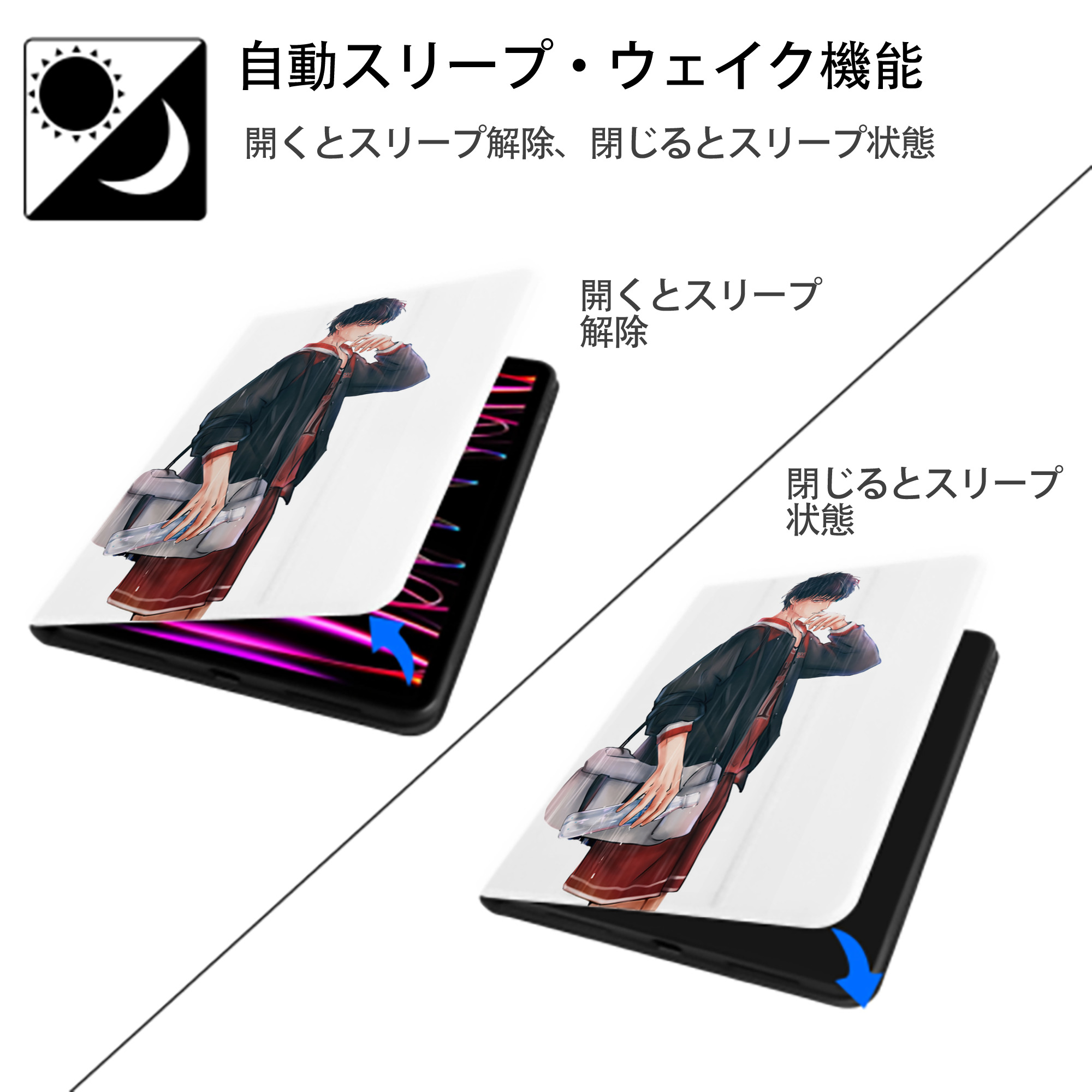 SLAM DUNK／スラムダンク IPad ケース ペン収納付き 三つ折りスタンド PUレザー×シリコン 対応機種9.5/10.5/10.9インチ