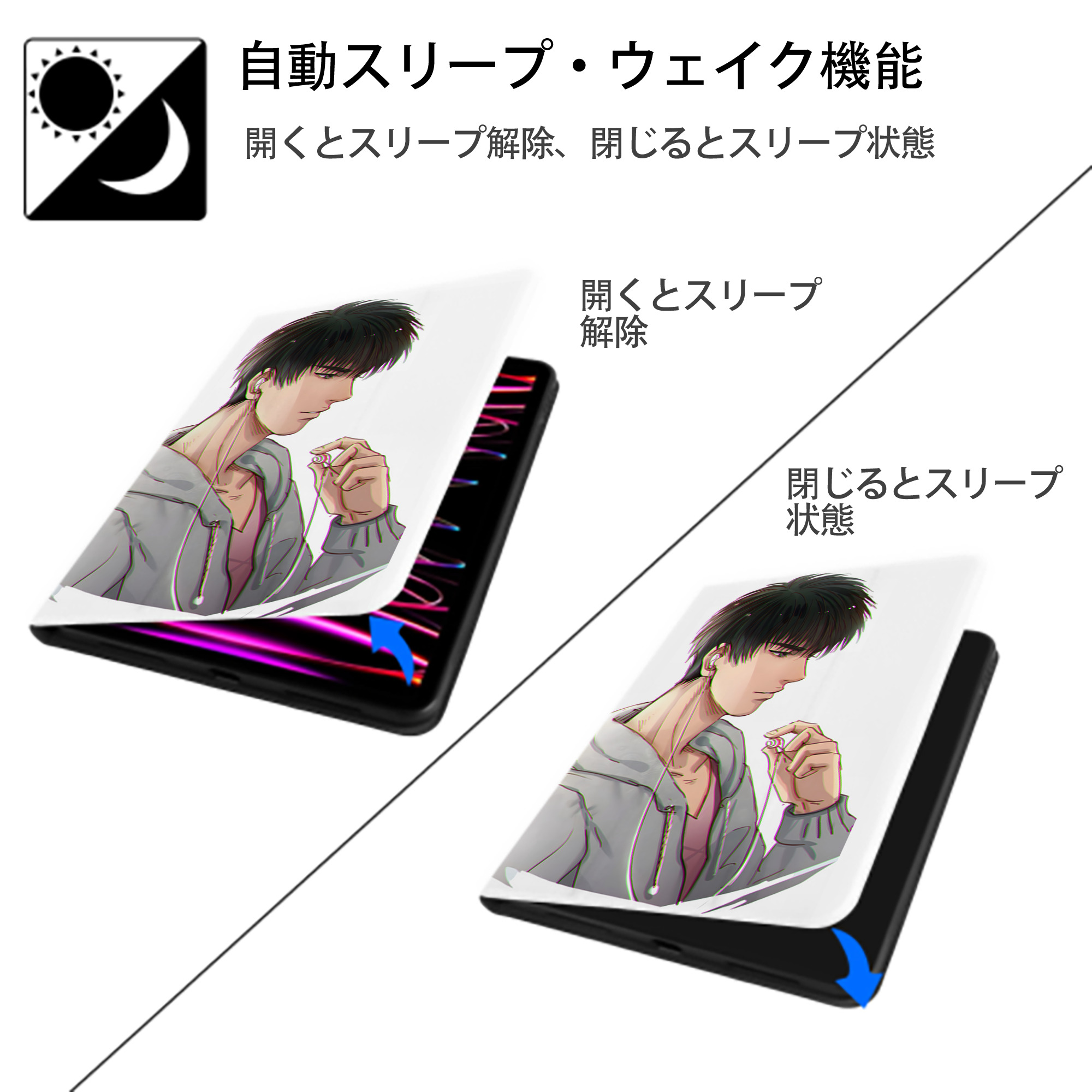 SLAM DUNK／スラムダンク IPad ケース ペン収納付き 三つ折りスタンド PUレザー×シリコン 対応機種9.5/10.5/10.9インチ