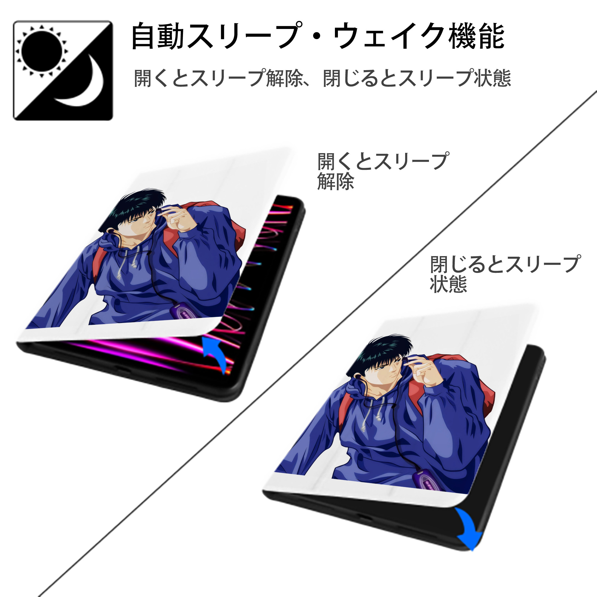 SLAM DUNK／スラムダンク IPad ケース ペン収納付き 三つ折りスタンド PUレザー×シリコン 対応機種9.5/10.5/10.9インチ