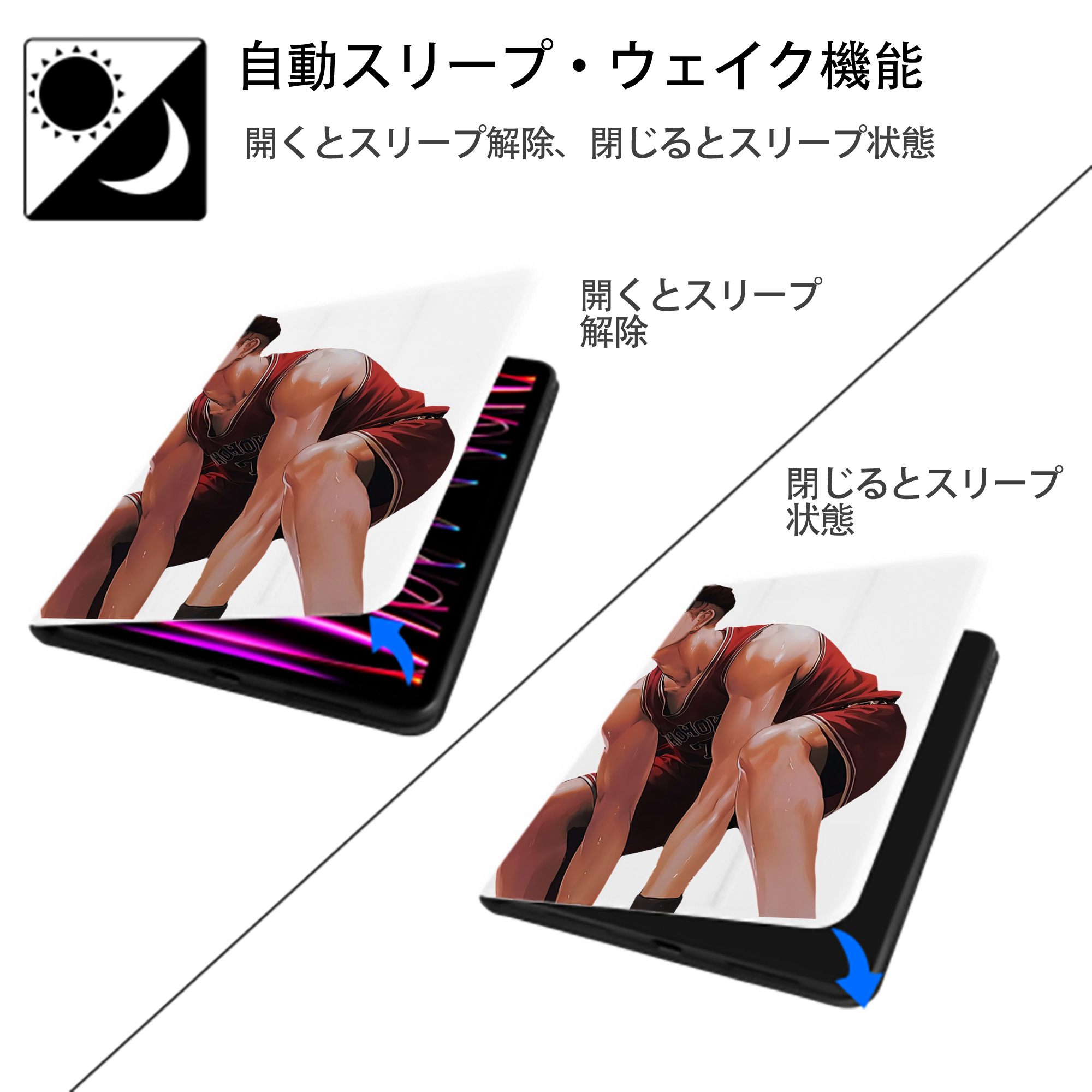 SLAM DUNK／スラムダンク IPad ケース ペン収納付き 三つ折りスタンド PUレザー×シリコン 対応機種9.5/10.5/10.9インチ
