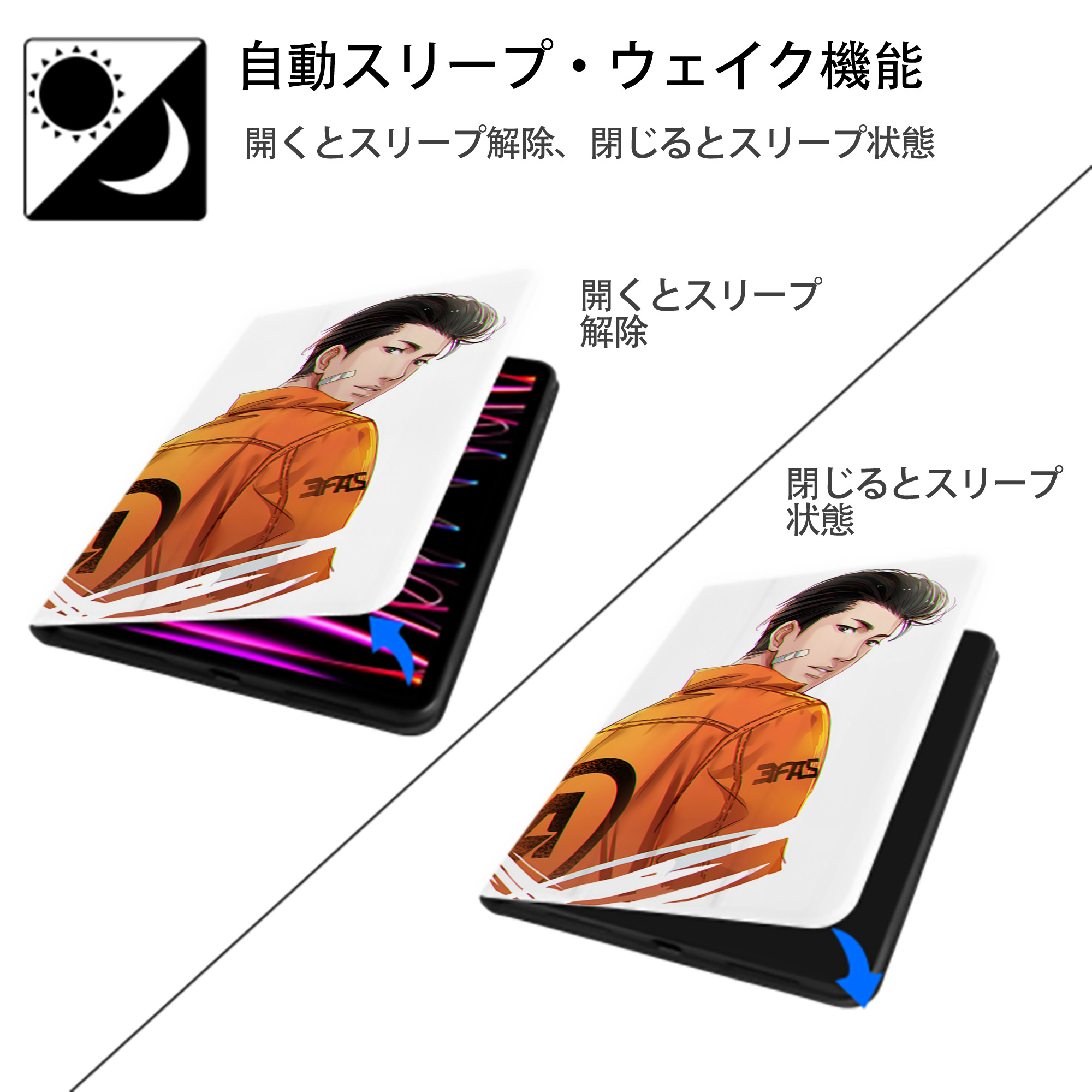SLAM DUNK／スラムダンク IPad ケース ペン収納付き 三つ折りスタンド PUレザー×シリコン 対応機種9.5/10.5/10.9インチ